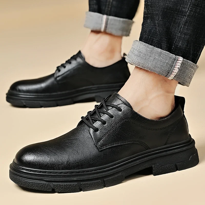 2023 Модерна Нова универсална мъжки ежедневни обувки, модни градинска дишаща кожена обувки, Удобна Универсална чрез шнурове, чрез шнурове