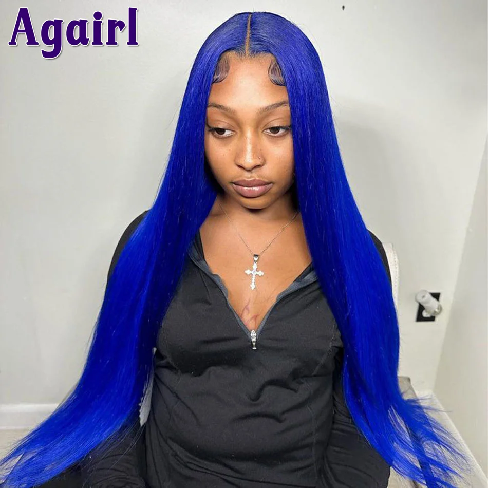 Тъмно син цвят, 13x6 13X4 Прозрачна дантела перуки, изработени от човешка коса за черни жени, 5X5 Перука, завързана с цип, прави дантелени перуки отпред