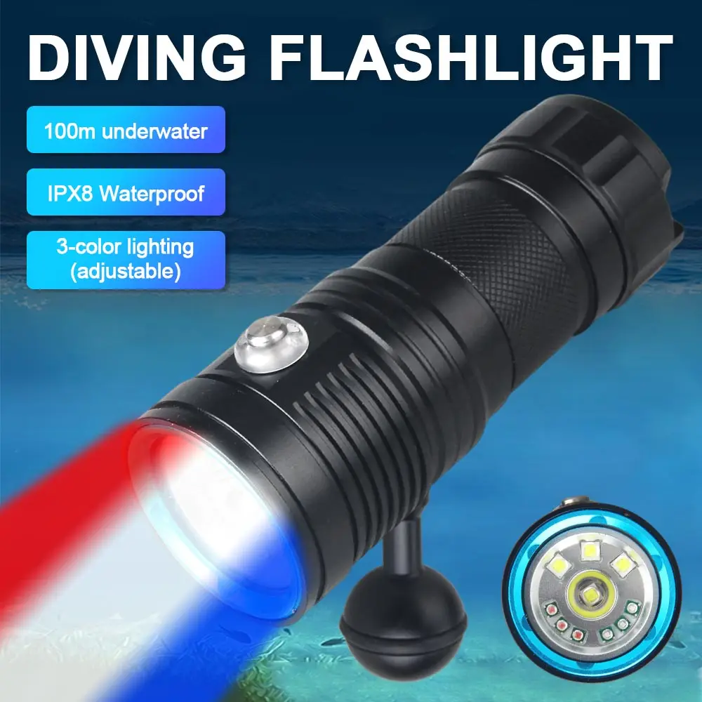 Професионален фенер за Гмуркане с отточна монтиране Подводна Лампа За Снимане Фенерче За Гмуркане на 100 м Водоустойчива Камера факел