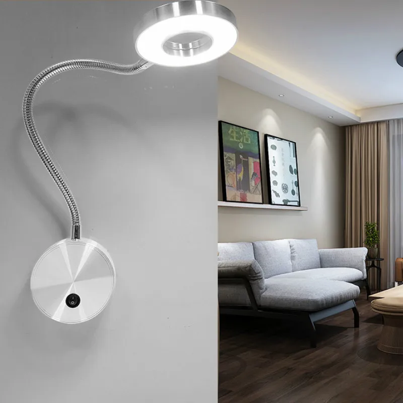 Led Маркучи -, с монтиран на стената лампа 5 W, Гъвкави 360 °, спалня с ключ за лампа със светодиоди, Околовръстен светлини за Селфи, Стенни лампи за грим, Прикроватное Четене