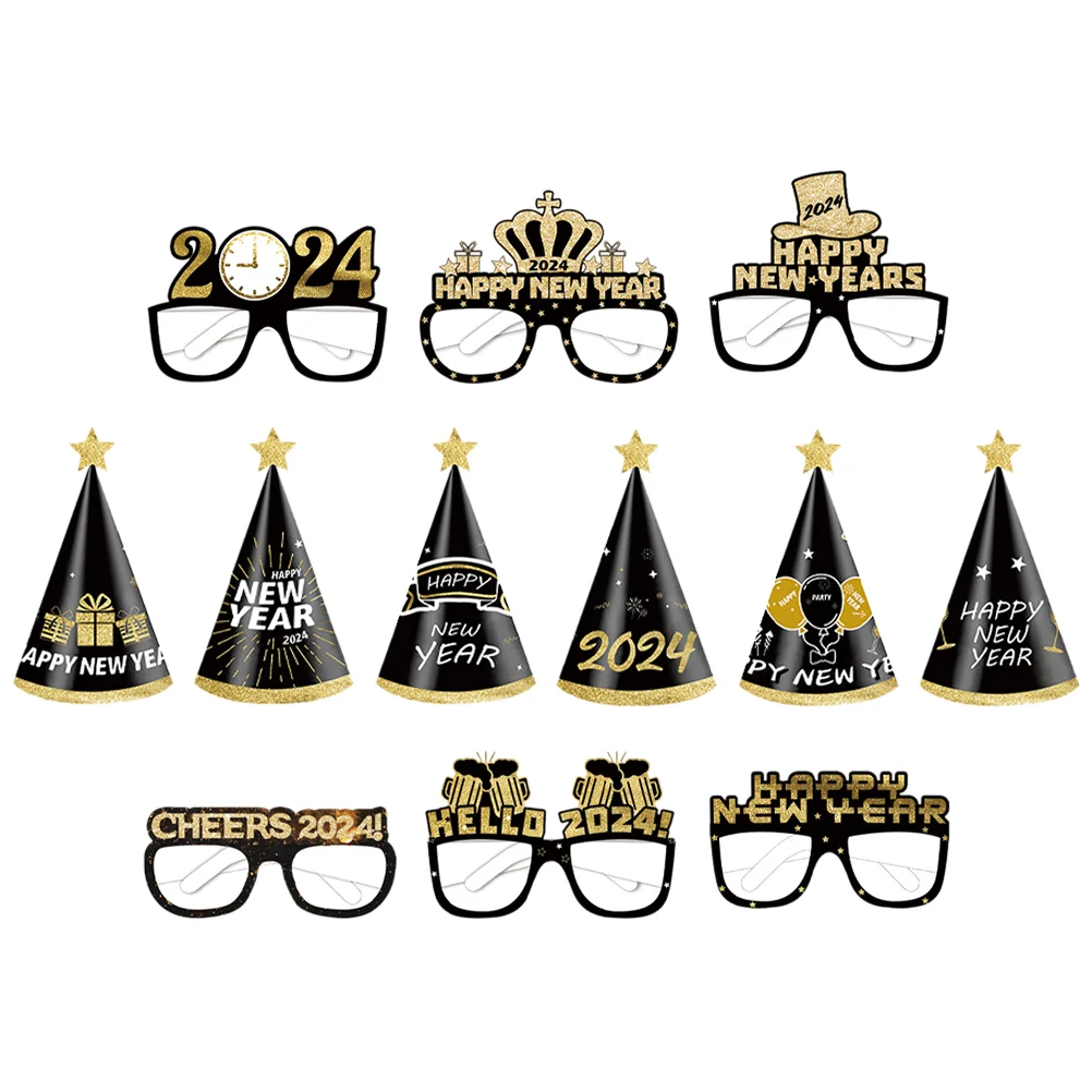 Коледни очила от хартия с черно злато 2024 г., 3D-очила за детски рожден ден, Подпори за фотосесия, Рамка, Шапки, Представяне във формата на конус